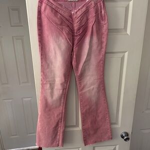 American Bazi Pink Ombre Ruched Mid-Waist Jeans